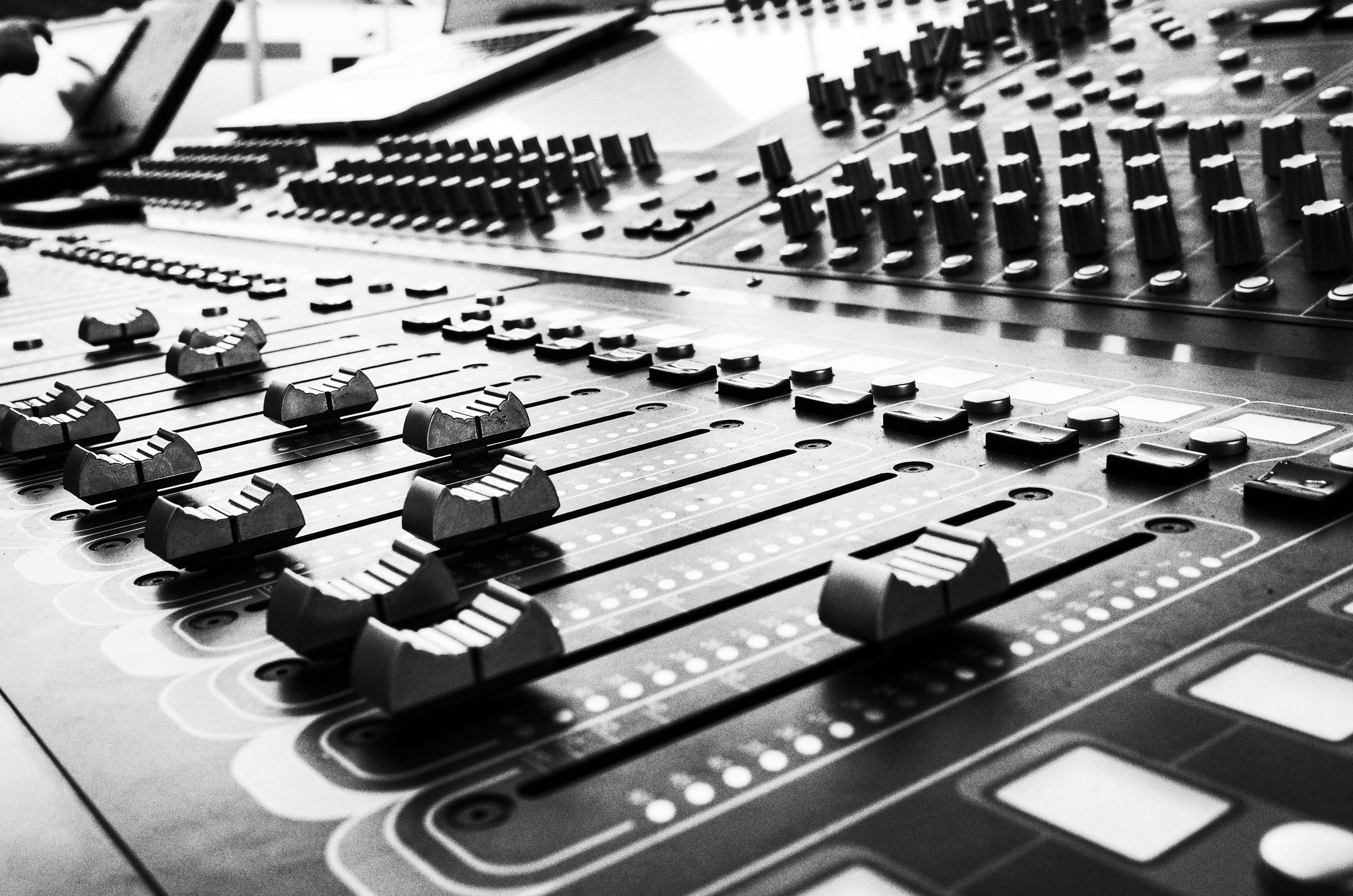 Close up of audio mixer