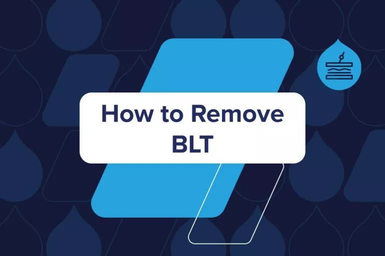 How to Remove BLT title listed in center of image with a bacon, lettuce, and tomato illustration in the top right corner. Background is Acquia dark blue with droplets