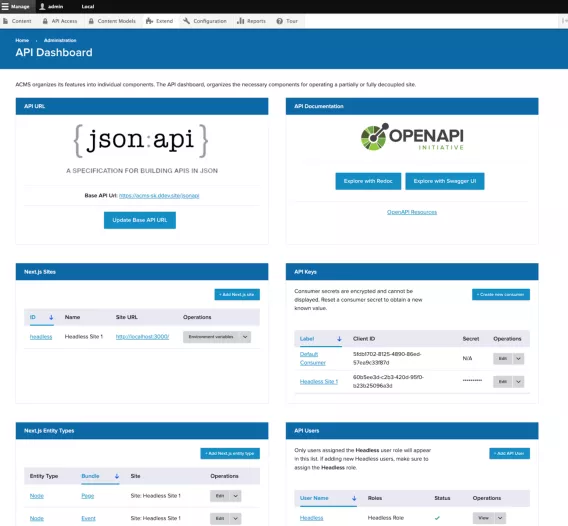 API Dashboard page