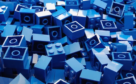 A pile of blue blocks that connect together
