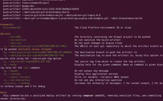 Example push:artifact command