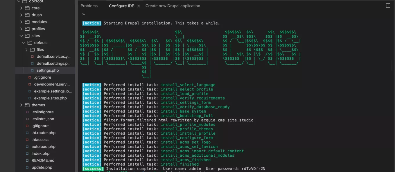Composer output during installation