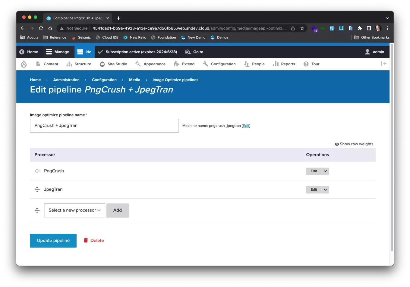 Editi the Image Optimize pipeline