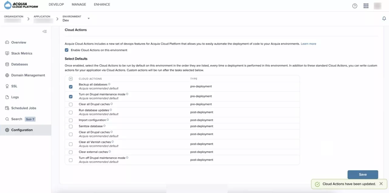 Click Save Cloud Actions