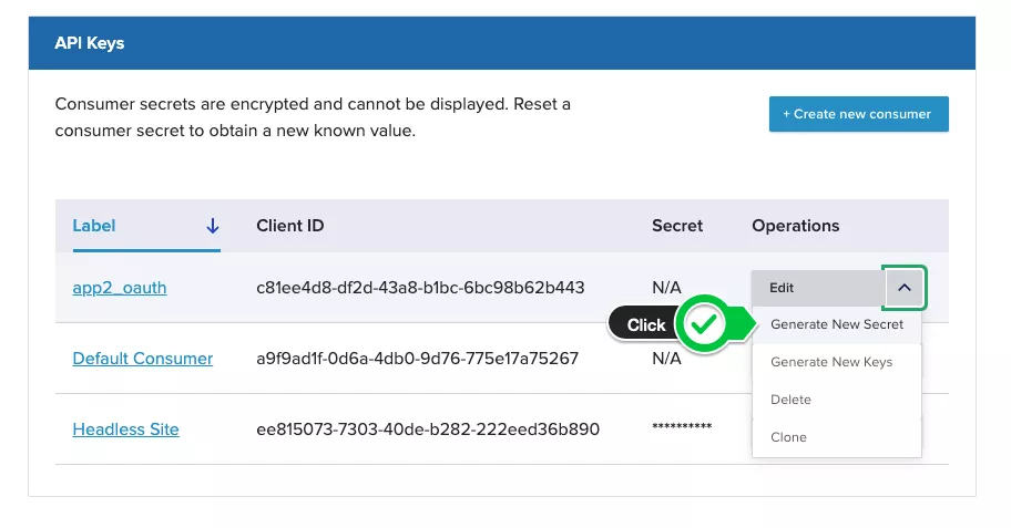 screenshot headless dashboard generate secret