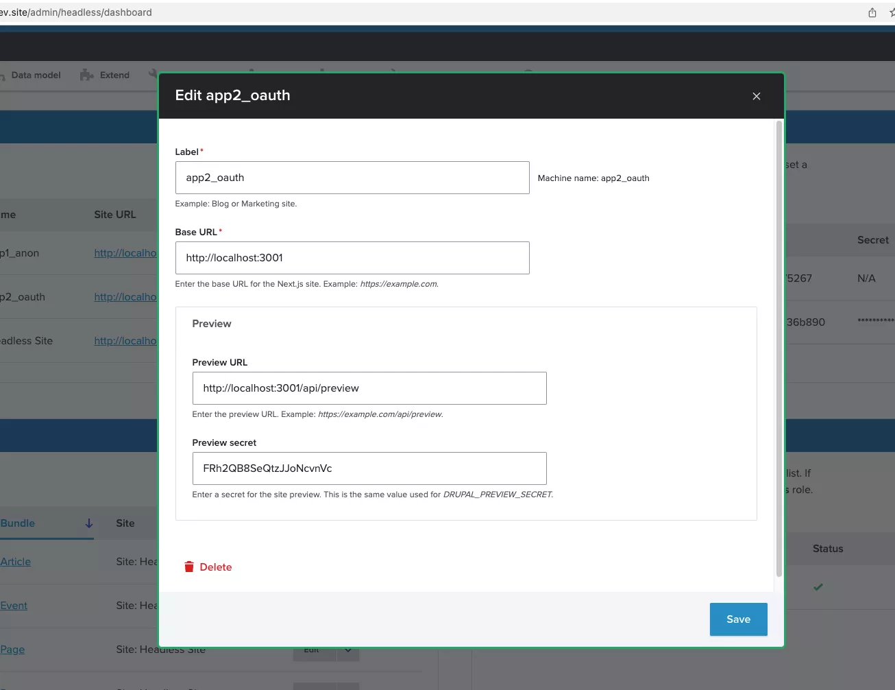 Create a new oauth app screenshot