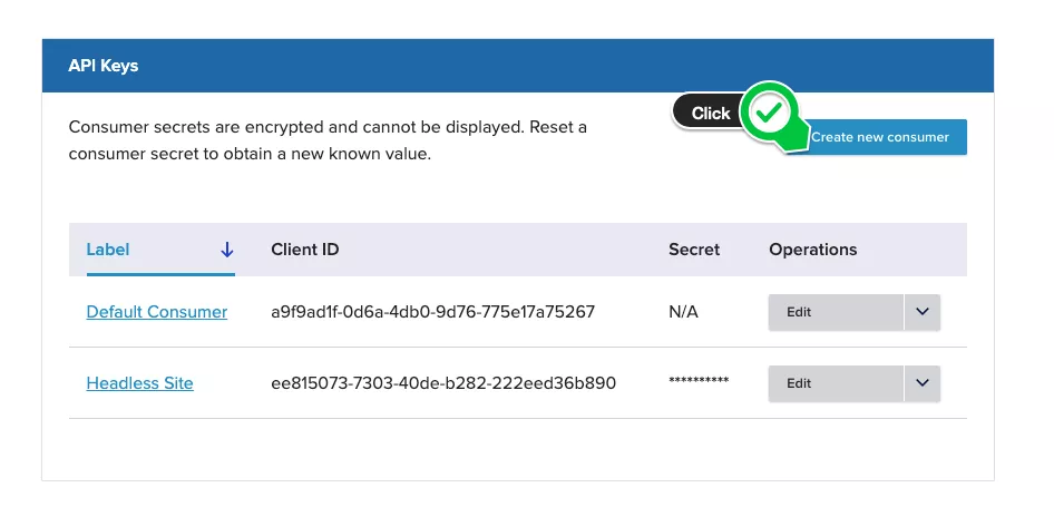 acms headless dashboard api keys screenshot