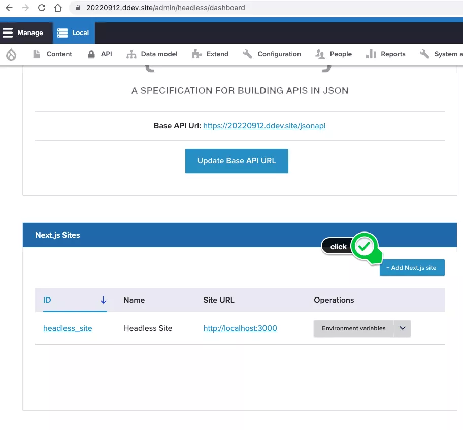 ACMS headless dashboard screenshot add next.js site