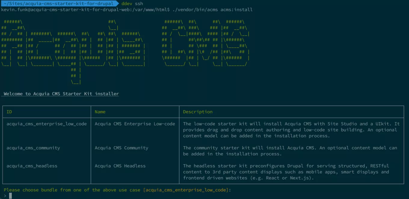 Select an Acquia CMS Starter Kit for Drupal